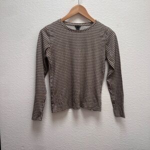 Ann Taylor Brown Checkered Long Sleeve Tee